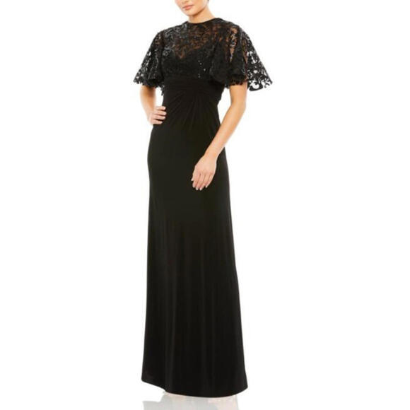 NEW Mac Duggal Embellished Sequin Butterfly Sleeve Cape Gown Size 16 #LD07
